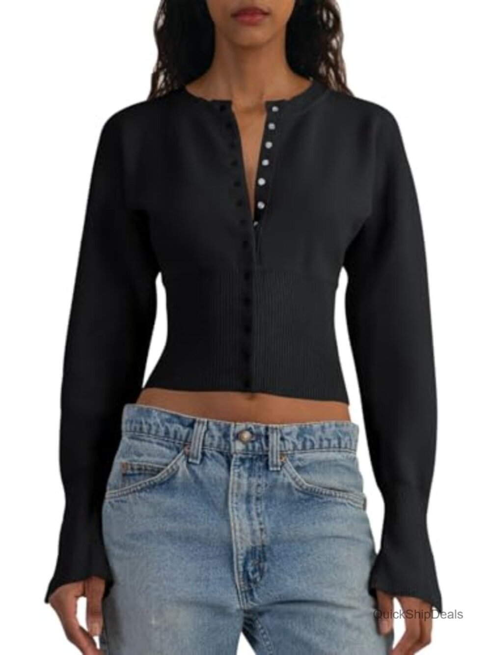 Women's Cropped V-Neck Button Down Cardigan